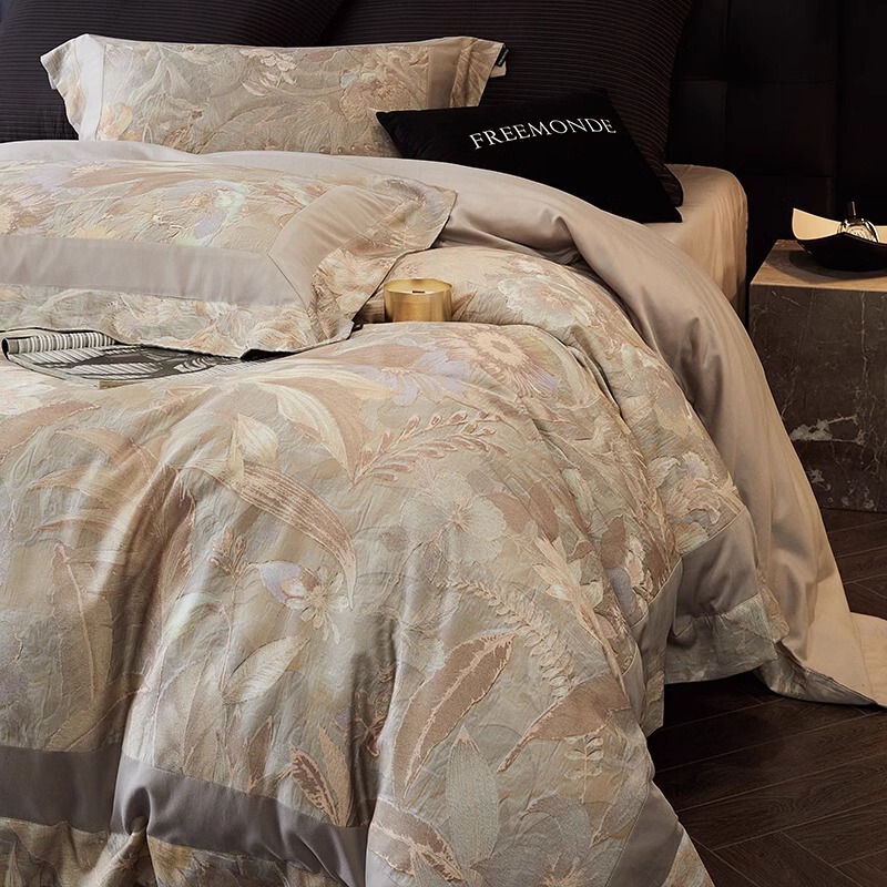 FREEMONDE autumn and winter new tansky cotton padded sanding four-piece set 100s high-end printed quilt cover warm bed FREEMONDE autumn and winter new tansky cotton padded sanding four-piece set 100s high-end printed quilt cover warm bed