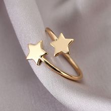 跨境新款首饰品简约时尚双五角星开口戒指女小众设计可调节指环