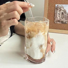 ins风不规则扭扭杯冰美式拿铁咖啡杯果汁冷饮杯竖纹简约玻璃水杯