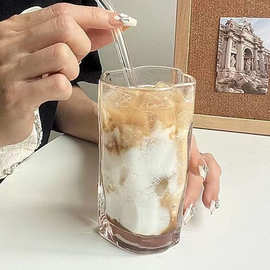ins风不规则扭扭杯冰美式拿铁咖啡杯果汁冷饮杯竖纹简约玻璃水杯
