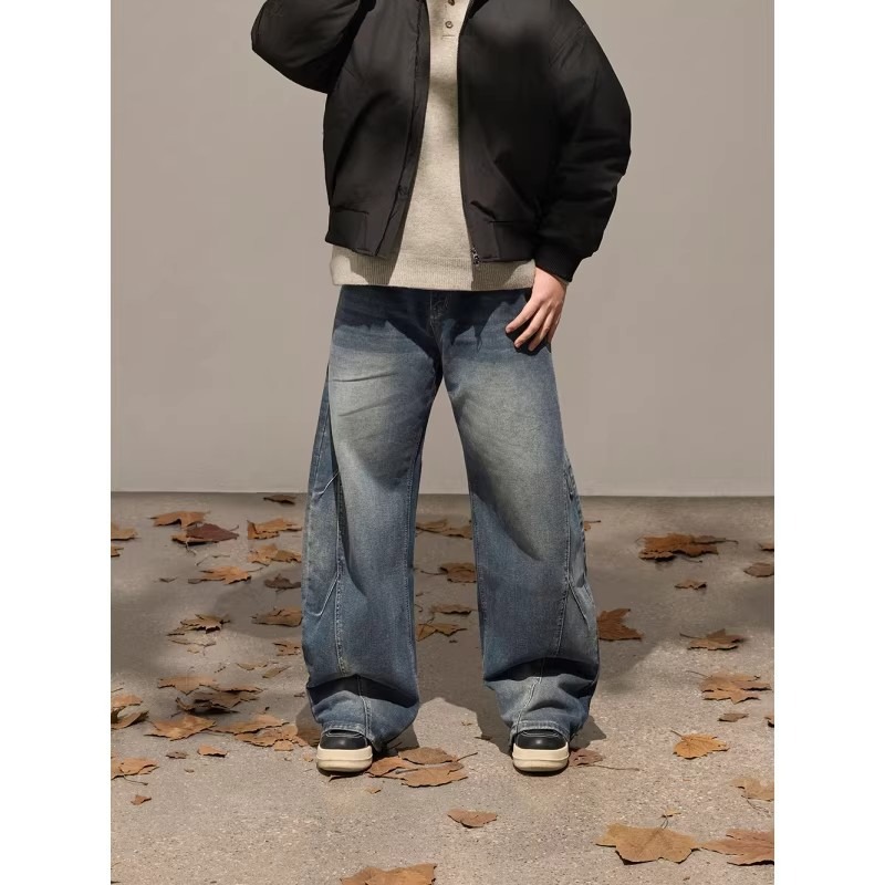Men's Clothing Loose Straight Leg Jeans Scimitar Design Casual Wide Leg Mid Waist Polyester Spring Autumn Fashion_mkmklike.com