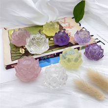 天然水晶莲花晶体通透原石手工打磨莲花摆件球座收纳摆放球形饰品