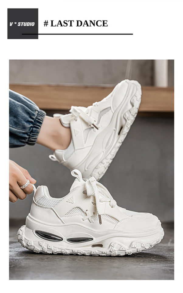 Giày thể thao nam sneaker lưới thoáng khí đế cao su đúc phun, gót thấp 1–3 cm — YC512 màu trắng, YC512 màu đen chi tiết 10