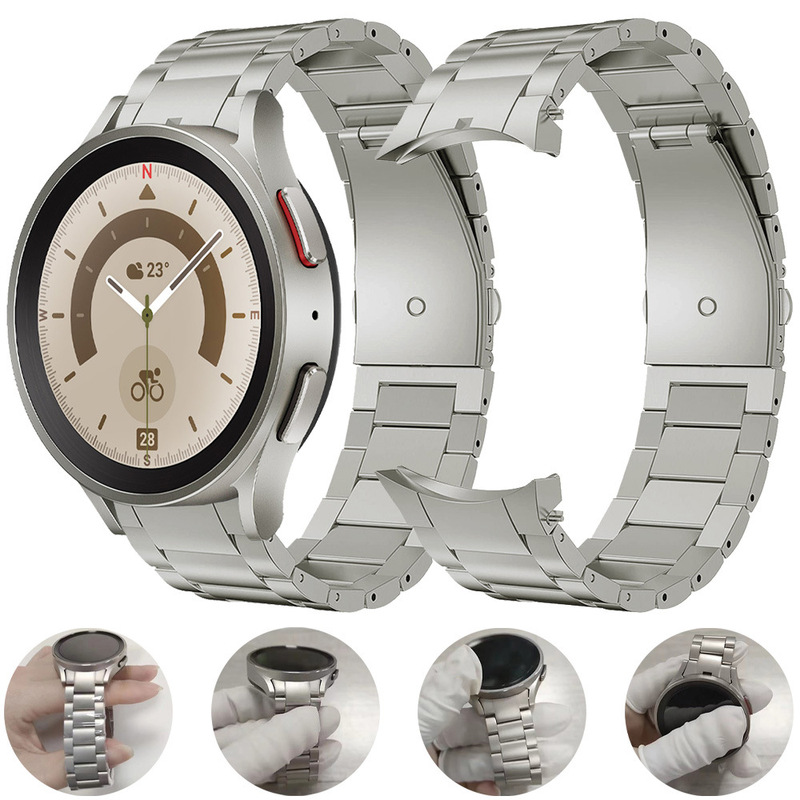 Suitable for Samsung Galaxy Watch5 Watch Strap Crescent Curved Three-Bead Stainless Steel Strap