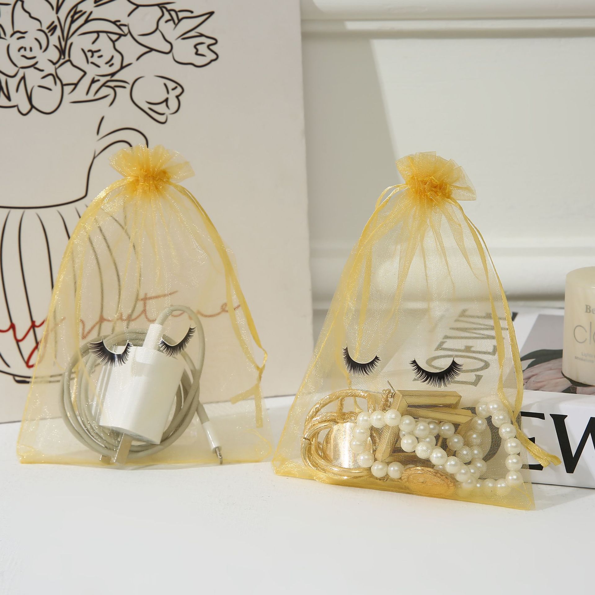 골드;[인쇄된 속눈썹 거즈 가방];13*18cm