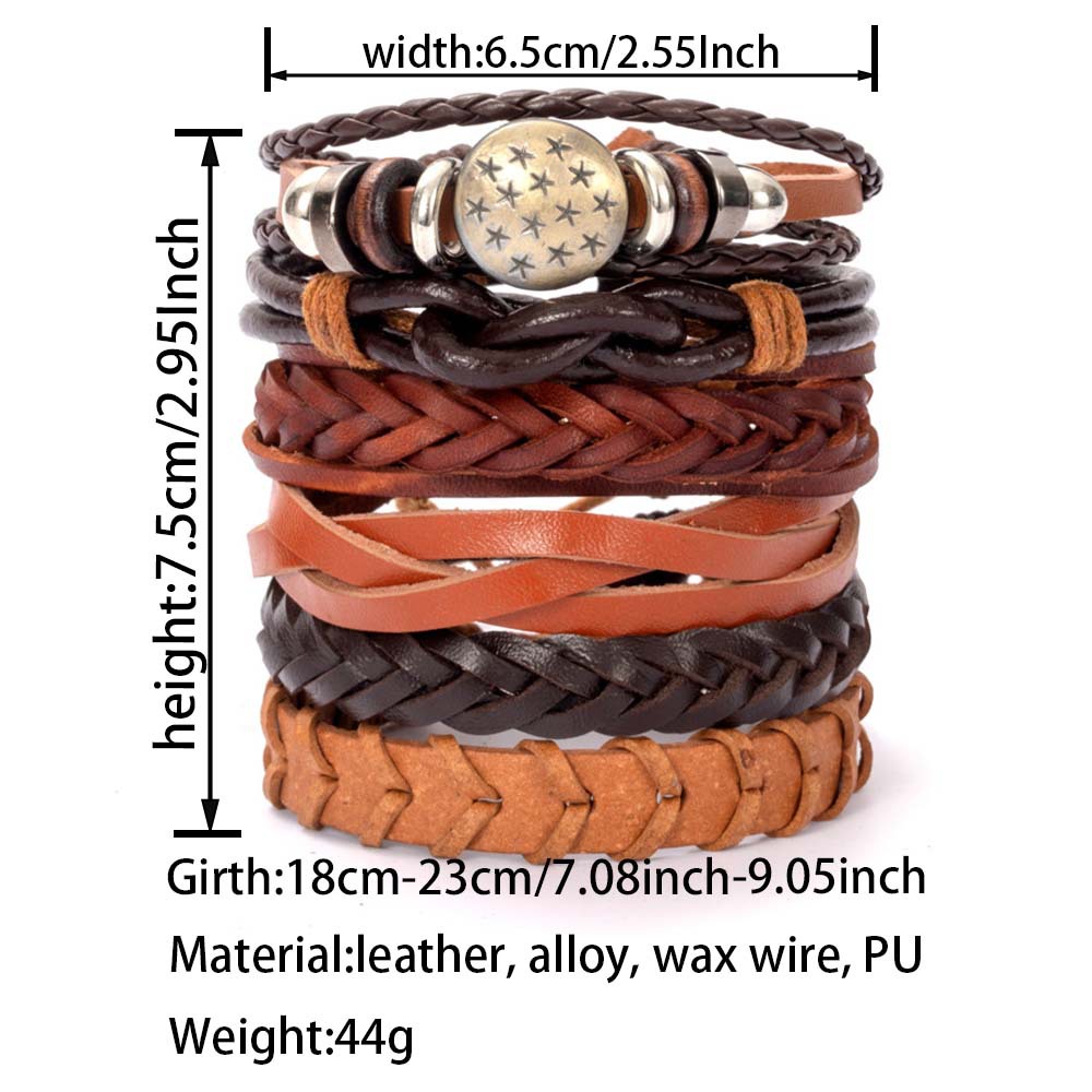 47g Weight Bracelets Classification Pu Leather Chain Material 1 Set Quantity Holiday, Daily Occasion Pu Leather Material Halloween Festival Star, Solid Color, Skull Pattern Men's Gender Layered, Braid Design Casual, Retro Style Casual Retro Star Solid Color Skull Pu Leather Layered Braid Halloween Men's Bracelets Men Cord & Leather Bracelets 13