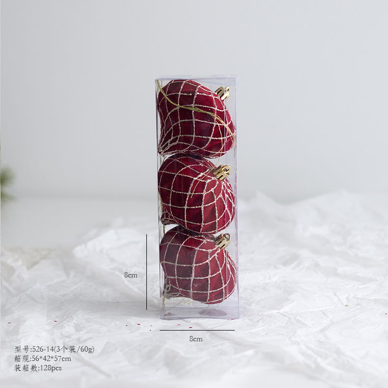Nuevos productos transfronterizos árbol de Navidad decoración bola colgante rojo oscuro vino rojo floqued bola de Navidad pintada bola de forma diferente