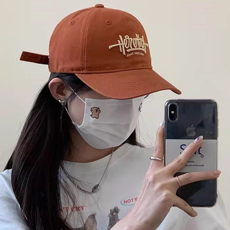 韩版简约百搭字母刺绣鸭舌帽子女春秋季新款宽檐显脸小软顶棒球帽|undefined