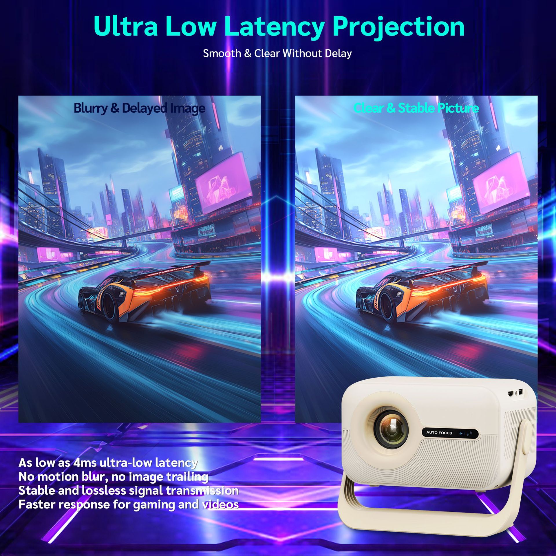 1080P Auto Focus Portable Smart Projector Android Home Theater Cross-border Best-selling High Definition 400 Lumens