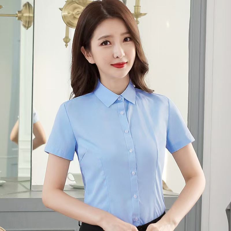 White Short-Sleeved Shirt for Women, Workwear Style, Professional Shirt, Formal Wear, Women's Work Clothes, Slim-Fit Shirt for Women