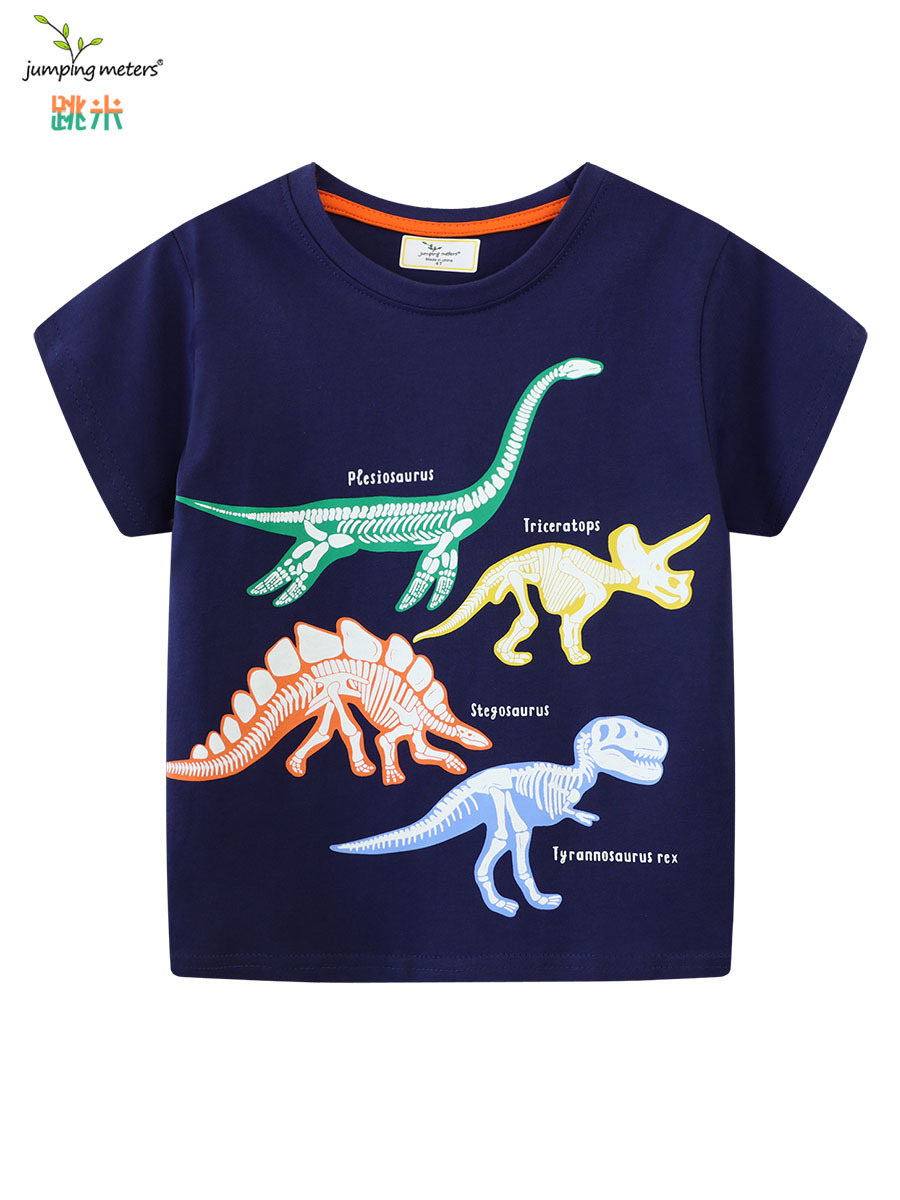 2025 New Summer Style Boys Cartoon Luminous Short-Sleeved Round Neck T-Shirt Dinosaur Shark Short-Sleeved t Ready for Distribution