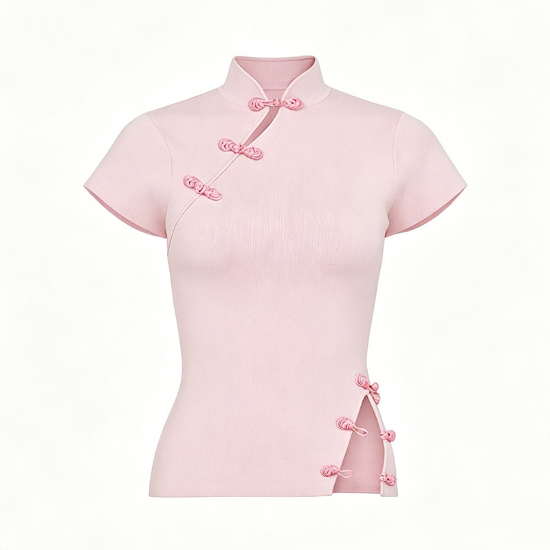 European and American Cross-Border Wholesale Y2K New Chinese Style Retro Bow Tie Slim Fit T-Shirt Street Style Multi-Color Tops Women's Clothing Wholesale
