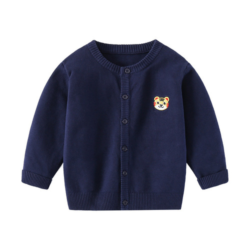 2025 Cartoon Cotton Hoodless Sweater Multicolor Small Tiger Casual Children's Sweater Spring Boys Middle and Large Children's Open Shirt