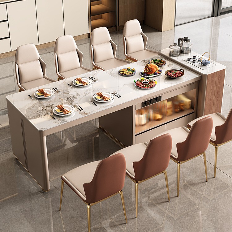 Mesa de comedor de la isla Qiping, un apartamento pequeño retráctil, cocina doméstica, restaurante, placa de roca retráctil de alta gama, Zhongdao