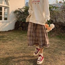 日系中长格子半身裙女2025秋装学生A字长裙百搭配卫衣打底裙子