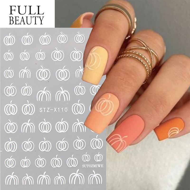 Cross-Border New Nail Art Stickers Ins Minimalist Style Halloween White Pumpkin Line Adhesive Nail Stickers Wholesale Cross-Border New Nail Art Stickers Ins Minimalist Style Halloween White Pumpkin Line Adhesive Nail Stickers Wholesale