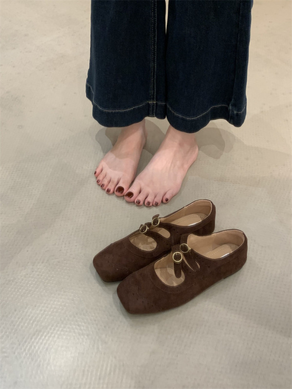 复古绒面方头玛丽珍鞋芭蕾舞鞋女2025新款法式浅口软底单鞋女鞋子|undefined