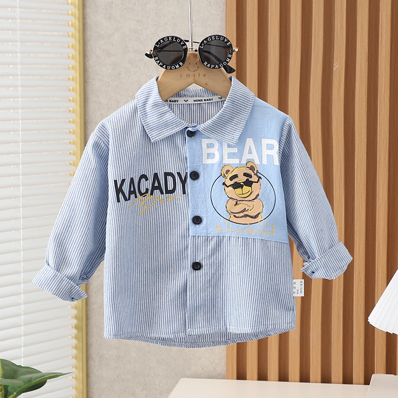 Camisa de manga larga para niños nueva camisa para niños primavera y verano estilo occidental camisa de estilo coreano camisa de rayas verticales para niños de moda