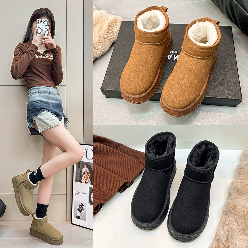 Снежные сапоги с толстым дном женские 2024 зимние новые бархатные толстые нескользящие сапоги носить дикие удобные хлопковые туфли
