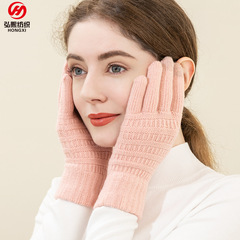 Cross-border best-selling adult winter gloves, women's double-sided embroidered fleece knit touch screen warm lined cycling gloves for men
