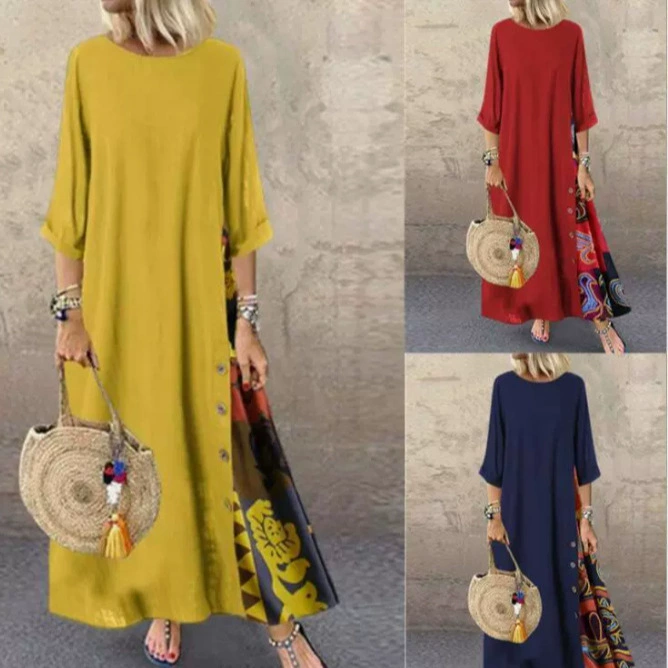 Amazon европейская и американская осень ретро с цветочным круглым вырезом