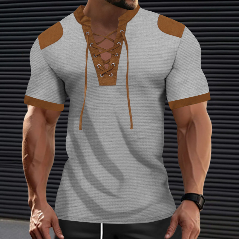 T-shirt da uomo con scollo a v e laccetti moda casual estiva_voghion.com