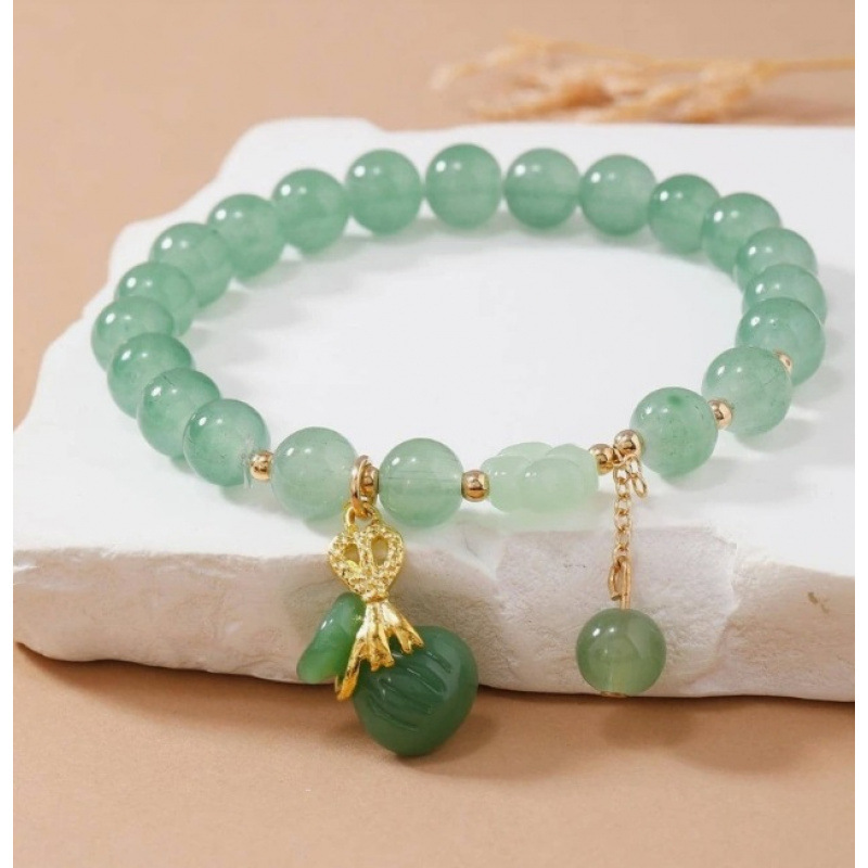 S048-Pulsera de cuentas de jade Donglin con bolsa de la suerte verde#talla 345