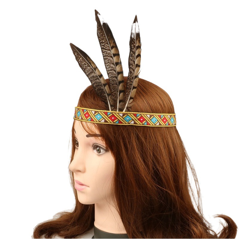 Nuevo tocado pluma estilo étnico de Navidad de los niños de la India popular sombrero bola pluma corona transfronteriza Generación de cabello