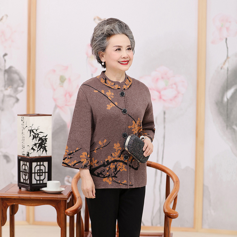 中老年人女妈妈春秋毛衣外套奶奶装加肥加大码太太针织开衫上衣服|undefined