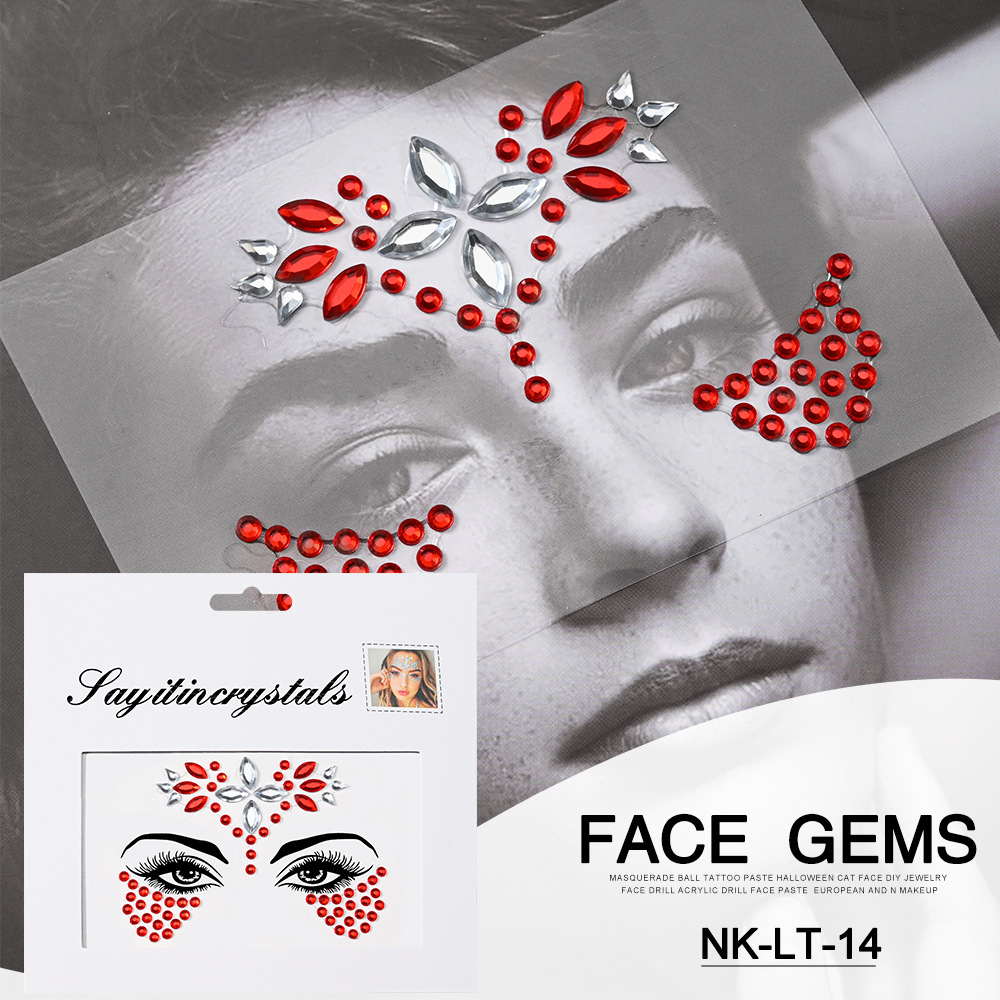 Pegatinas de tatuaje facial pegatinas de cristal pegatinas de cejas pegatinas faciales pegatinas de diamante de agua decoración acrílica estilo europeo y americano