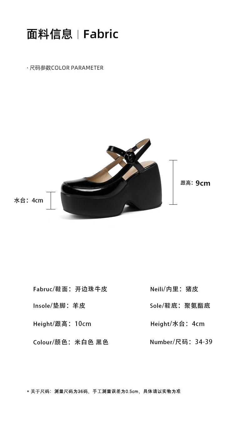 Sandal Mary Jane đế xuồng da thật bít mũi gót cao 9 cm cho nữ — Màu đen, Màu trắng be chi tiết 2