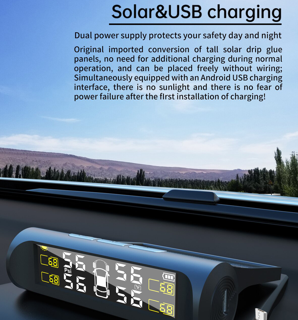 Ty01 Tire Pressure Monitoring System High-Precision Solar-Powered Tire Pressure Monitor Tpms Tire Pressure Wireless Device Smart