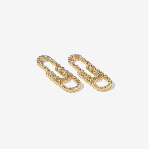 New European and American-style mini paperclip stud earrings with diamond accents—women's fashion, trendy metal accessories from the manufacturer