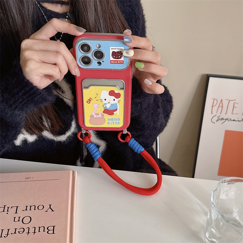 Linda flauta de serpiente rosada kt para iphone15 cordón 16ProMax Apple 14 funda para teléfono móvil 13 paquete de tarjetas 15PM