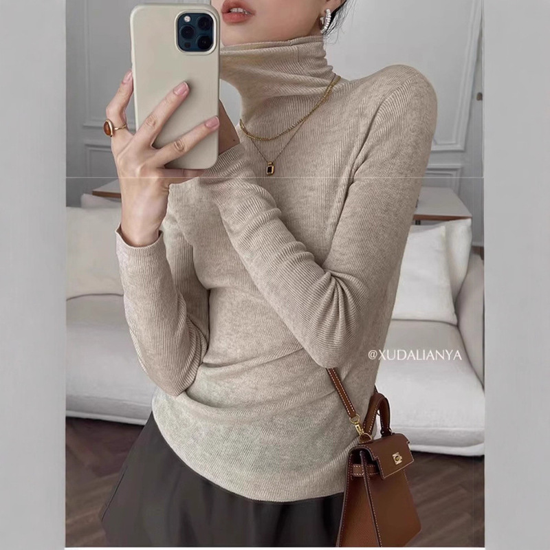 German Yangtze Yarn Basulan 14-Needle Merino Fine-Spun Wool Knitted Turtleneck Inner Layering Shirt for Women with Pile Collar