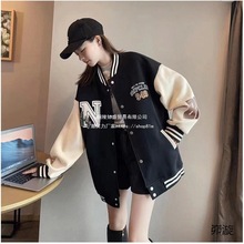 加绒棒球服女春秋加厚中长款时尚洋气感学生连帽开衫卫衣外套氨纶