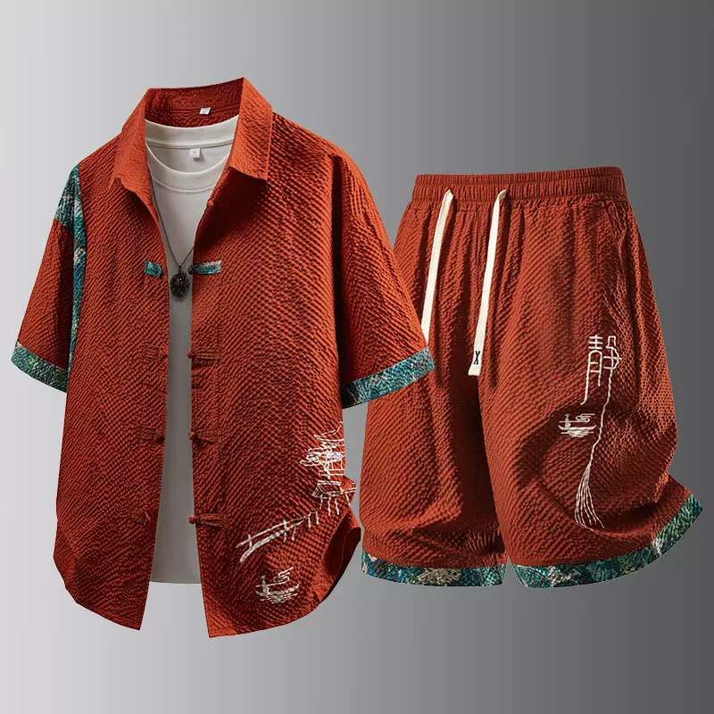 58风套装夏季男士新中式民主463两件套唐装7薄款民族潮夏季短袖t