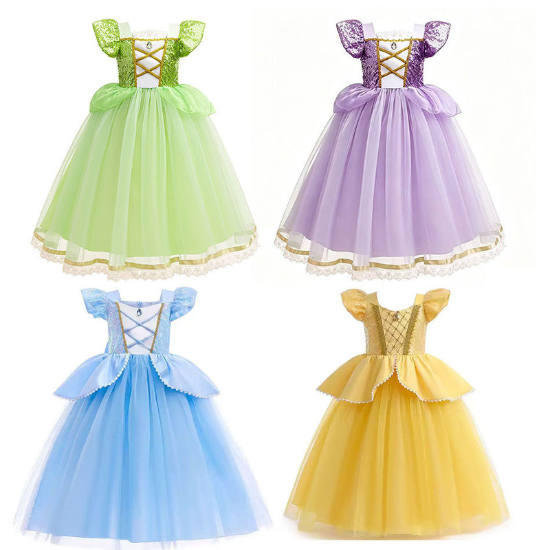 2026 New Princess Dress Long Hair Puffy Skirt Tiana Tinkerbell Mesh Dress Cinderella Belle Costume 2026 New Princess Dress Long Hair Puffy Skirt Tiana Tinkerbell Mesh Dress Cinderella Belle Costume