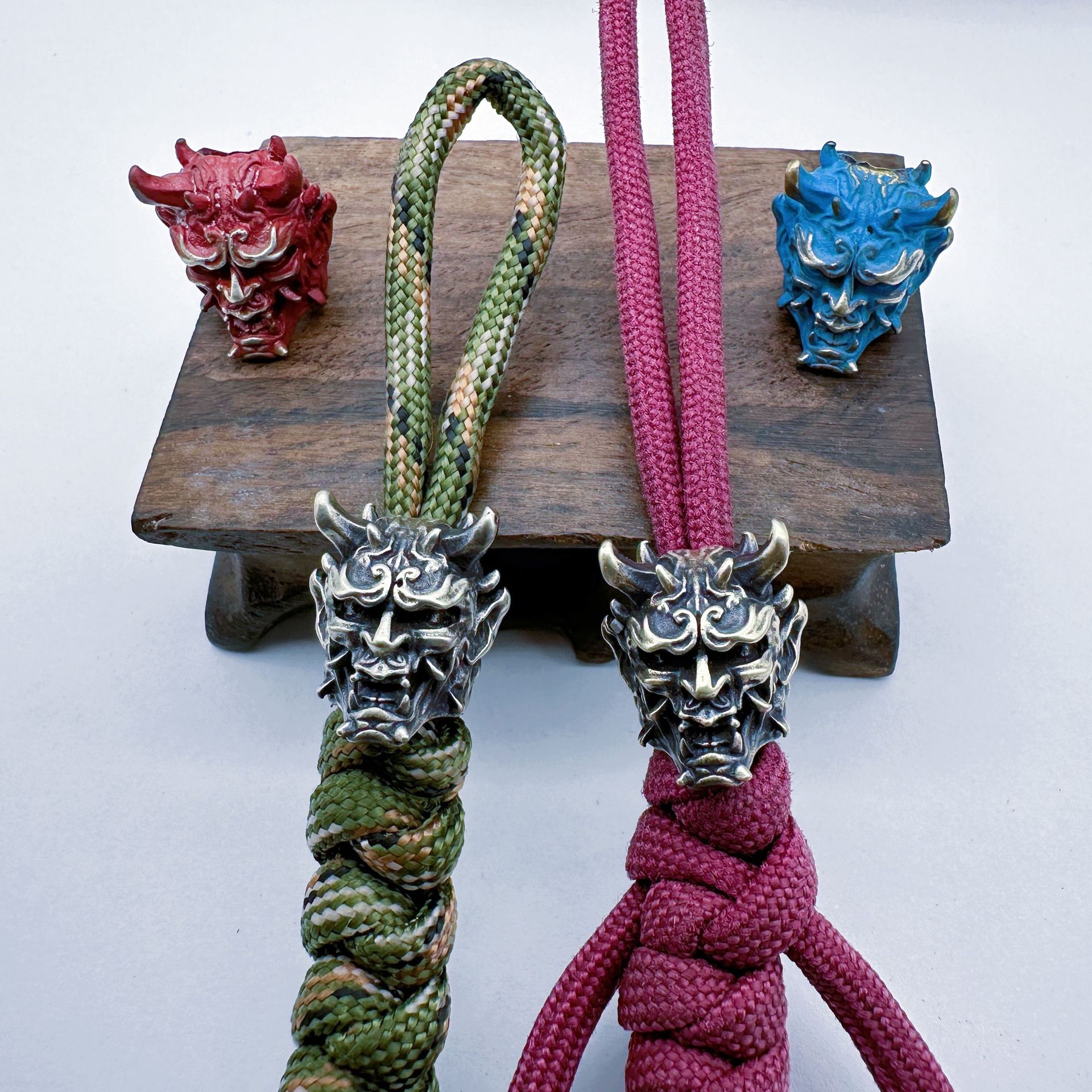 日本武士恶魔鬼头刀坠EDC户外用品挂件手机钥匙扣挂饰diy黄铜做旧