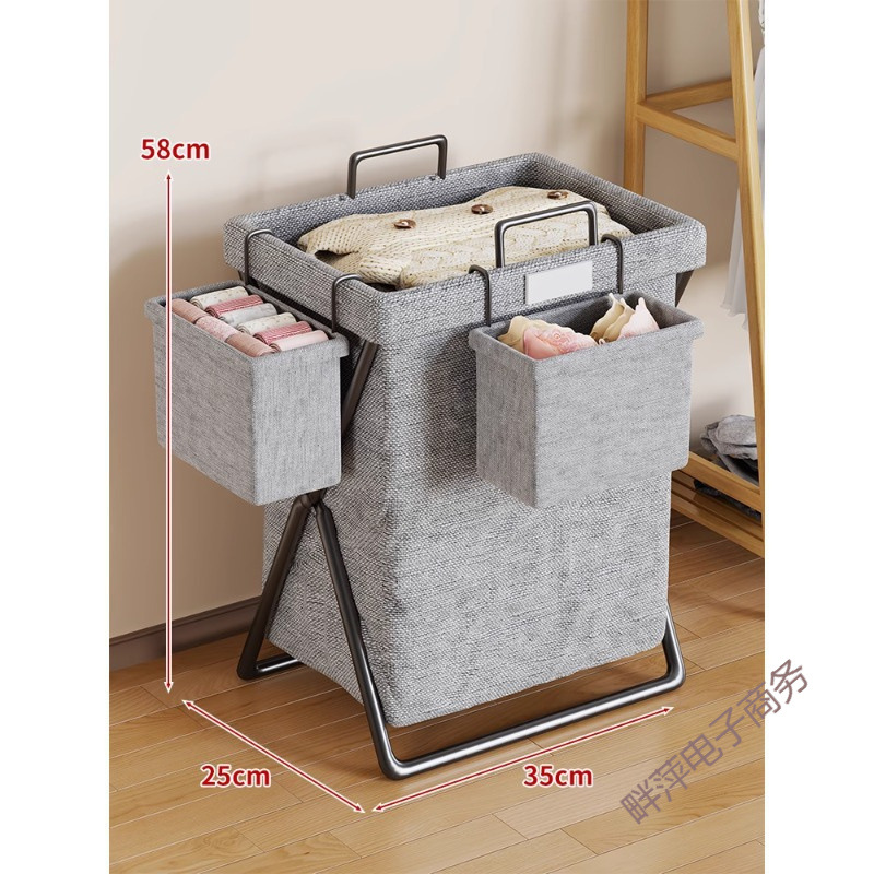 Foldable Laundry Basket, foldable bedroom storage bin, fabric hamper with side sock pocket, multi-size
