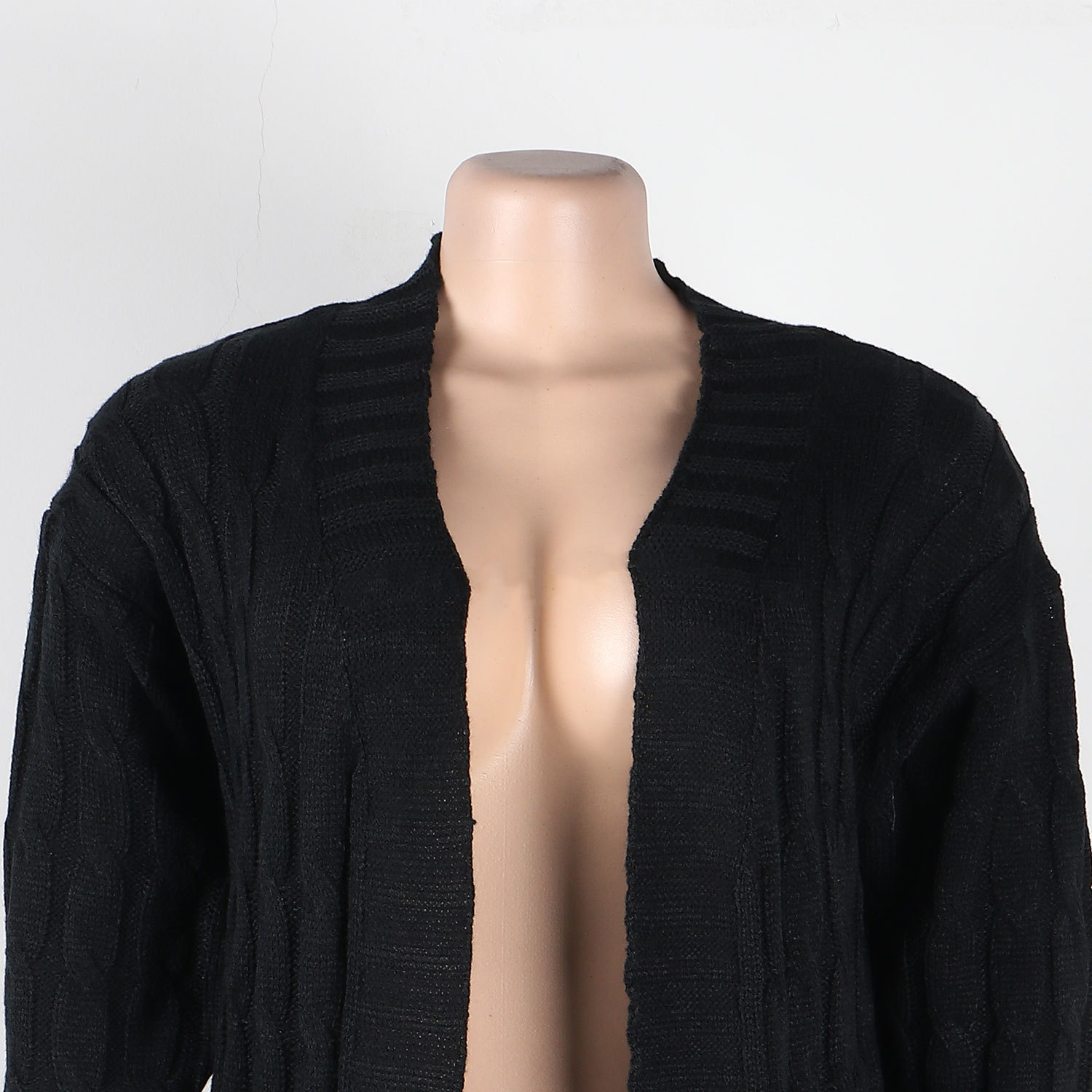 Damen Strickjacke Lang Aus Grobstrick In Unifarben Wintermantel_voghion.com