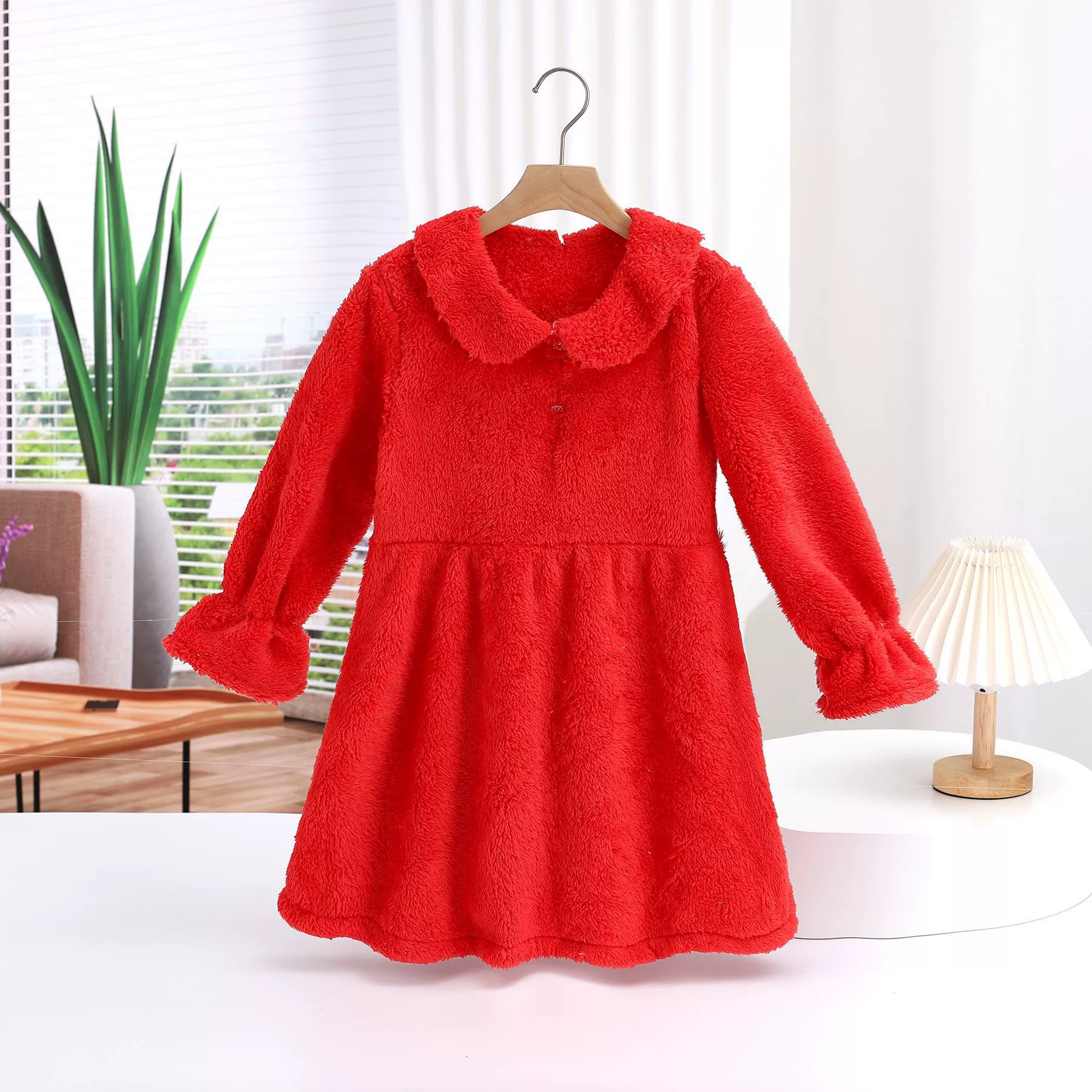 Платье для девочек иностранные фланелевые осенние и зимние девушки лацканы юбка юбка в форме А