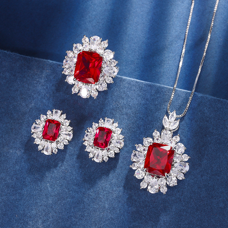 Zhuang Sheng joyas cobre Fondo chapado en oro joyería traje simulación corindón rojo avanzado traje retro femenino 10*12-6*8