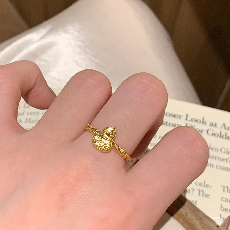 24k真金电镀CNC龙鳞葫芦戒指小众高级感简约金色开口指环手饰批发|undefined