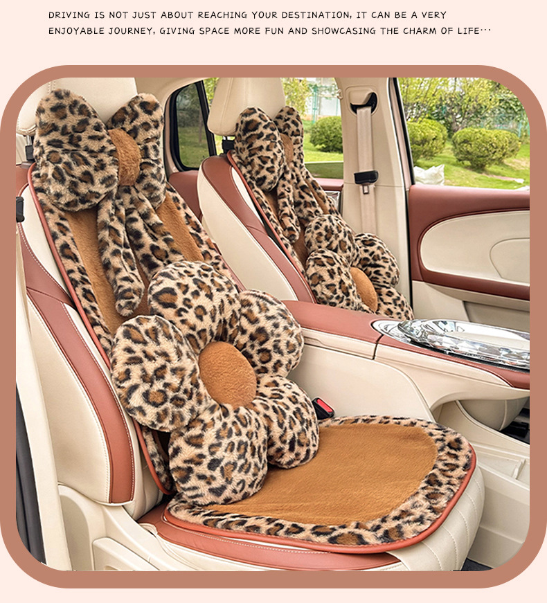 Cross-Border Leopard Print New Car Seat Cushion, Winter Thickened and Warm, Plush and Cute Car Seat Cover