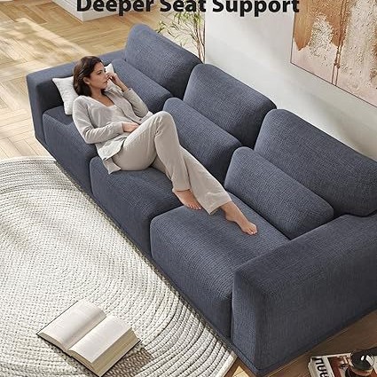 Sofá moderno de 3 asientos sofá acolchado de asiento profundo correa de sofá desmontable cubierta lavable sala de estar amplio reposabrazos tela de lino simple