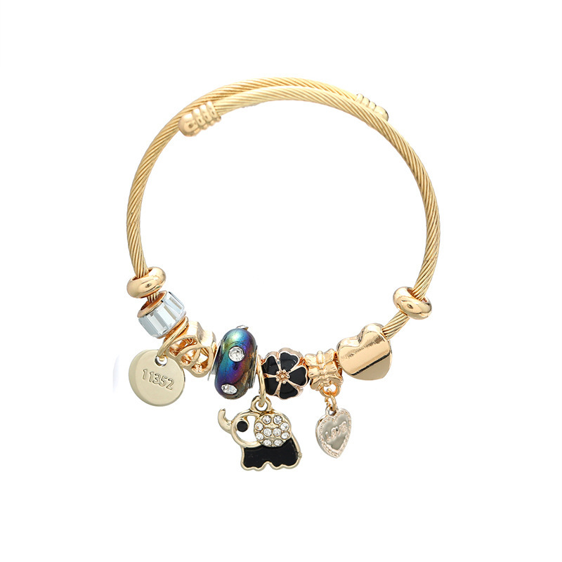 Europa y los Estados Unidos PanjiaDuo nuevo tiempo pulsera de aleación de goteo de aceite de diamante pulsera de alta sensación colgante pulsera ajustable image 6