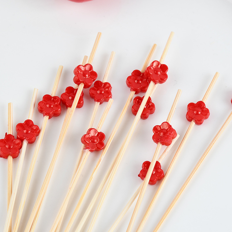 Flor roja creativa al por mayor etiqueta de fruta desechable etiqueta de cóctel etiqueta de torta horquilla de bocadillo etiqueta de sándwich