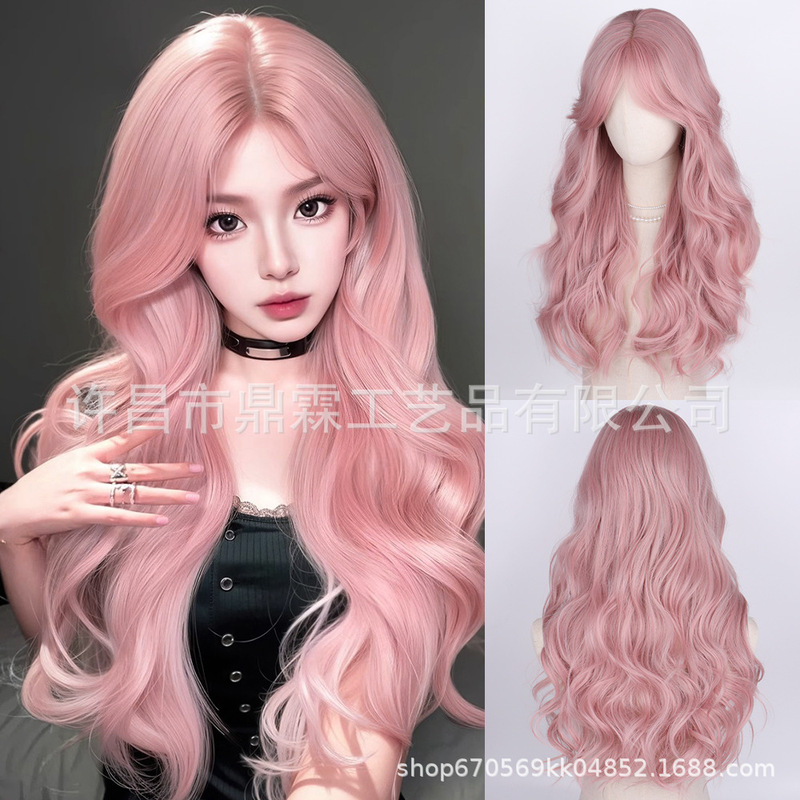 Best-Selling Women's Wig, Pink Bangs, Women's High-Temperature Silk Long Curly Hair, Factory Ready-Made, Drop Shipping Best-Selling Women's Wig, Pink Bangs, Women's High-Temperature Silk Long Curly Hair, Factory Ready-Made, Drop Shipping