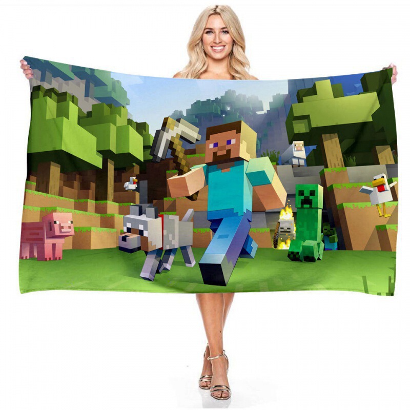 Factory Direct Sales Fortnite Minecraft Digital Printed Rectangular Bath Towel Microfiber Customized According to Drawings